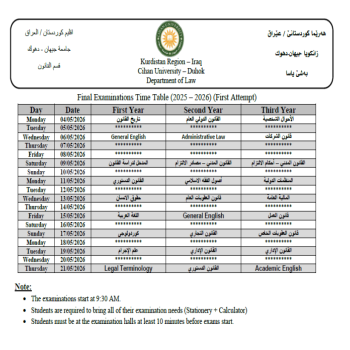 راگەهاندنا خشتێ ئەزمۆنێن دوماهیا سالێ